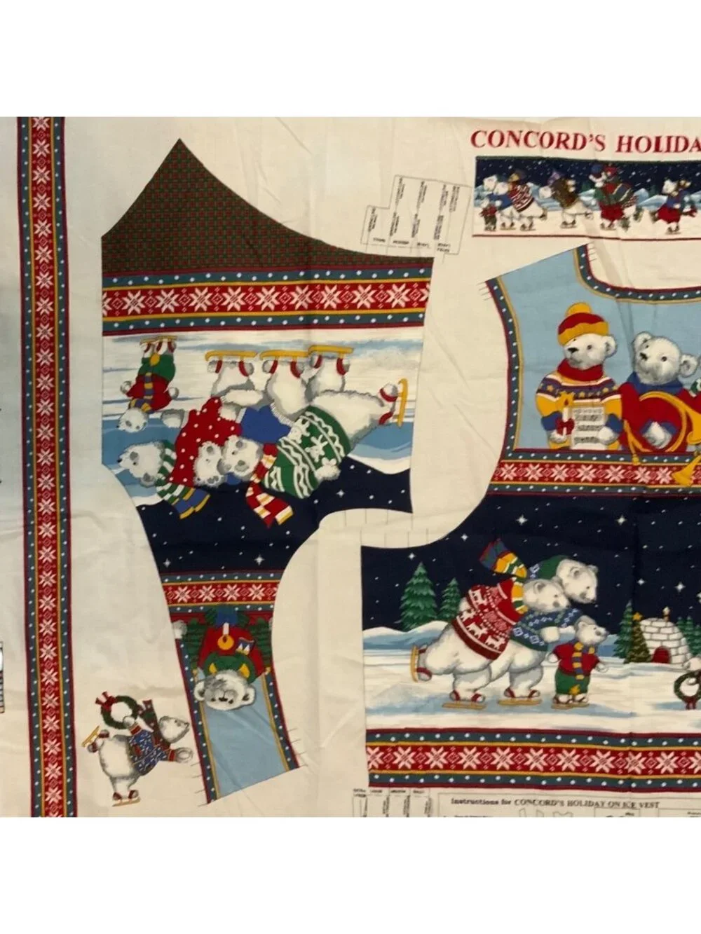 Concords Holiday On Ice Christmas Vest Cut & Sew Fabric Panel Polar Bears S-XL